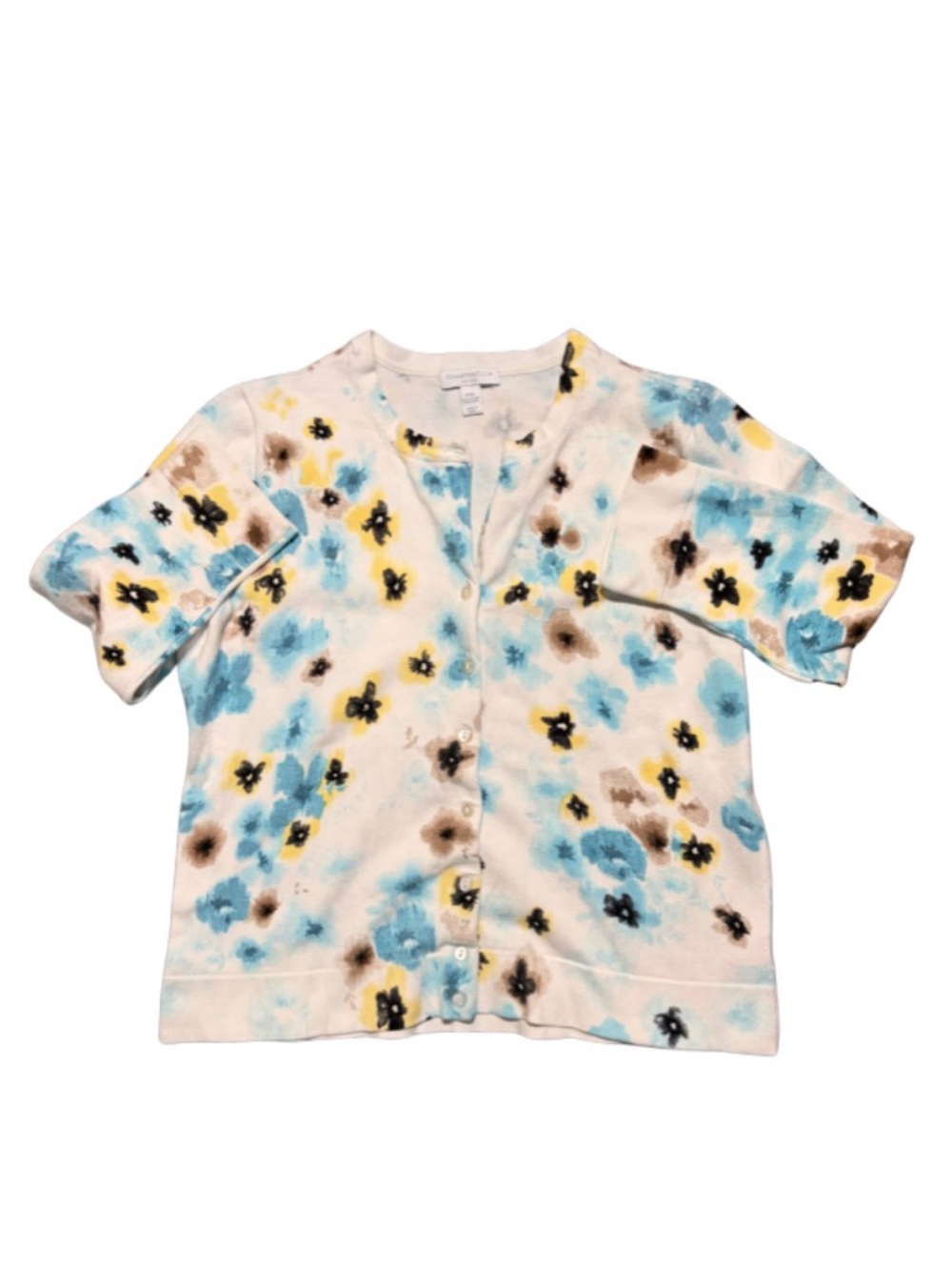 Charter Club Floral Cardigan - Petite Medium - Short Sleeve Button Down